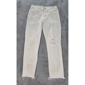 Levi's 721 High Rise Skinny Ankle White Jeans Distressed Womens 29 Denim Raw Hem